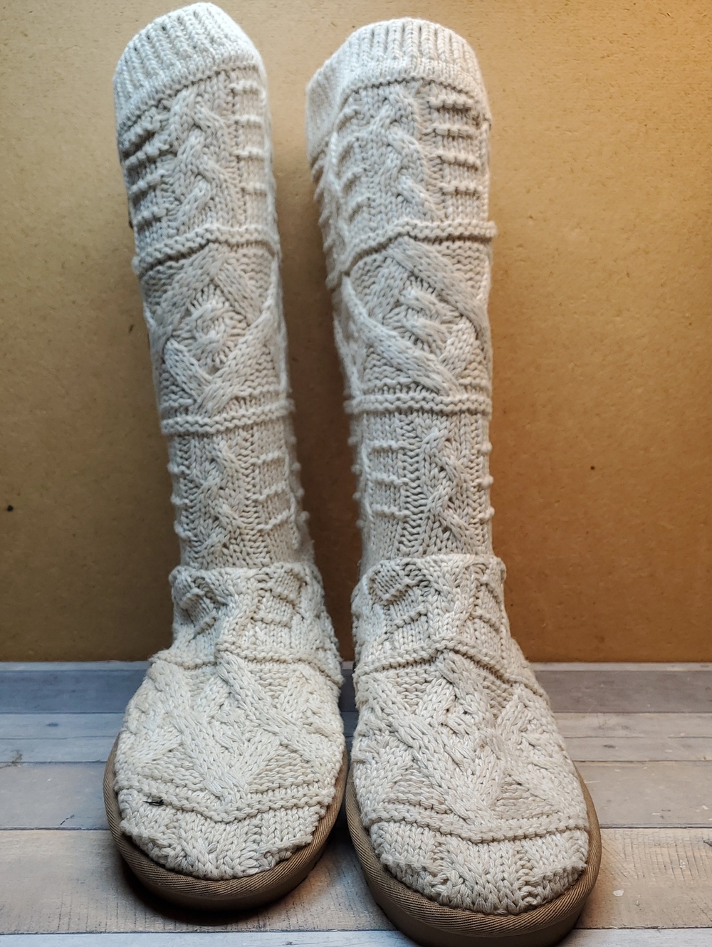 UGG Classic Tall Cream Cabelle Knit Boots Size 10